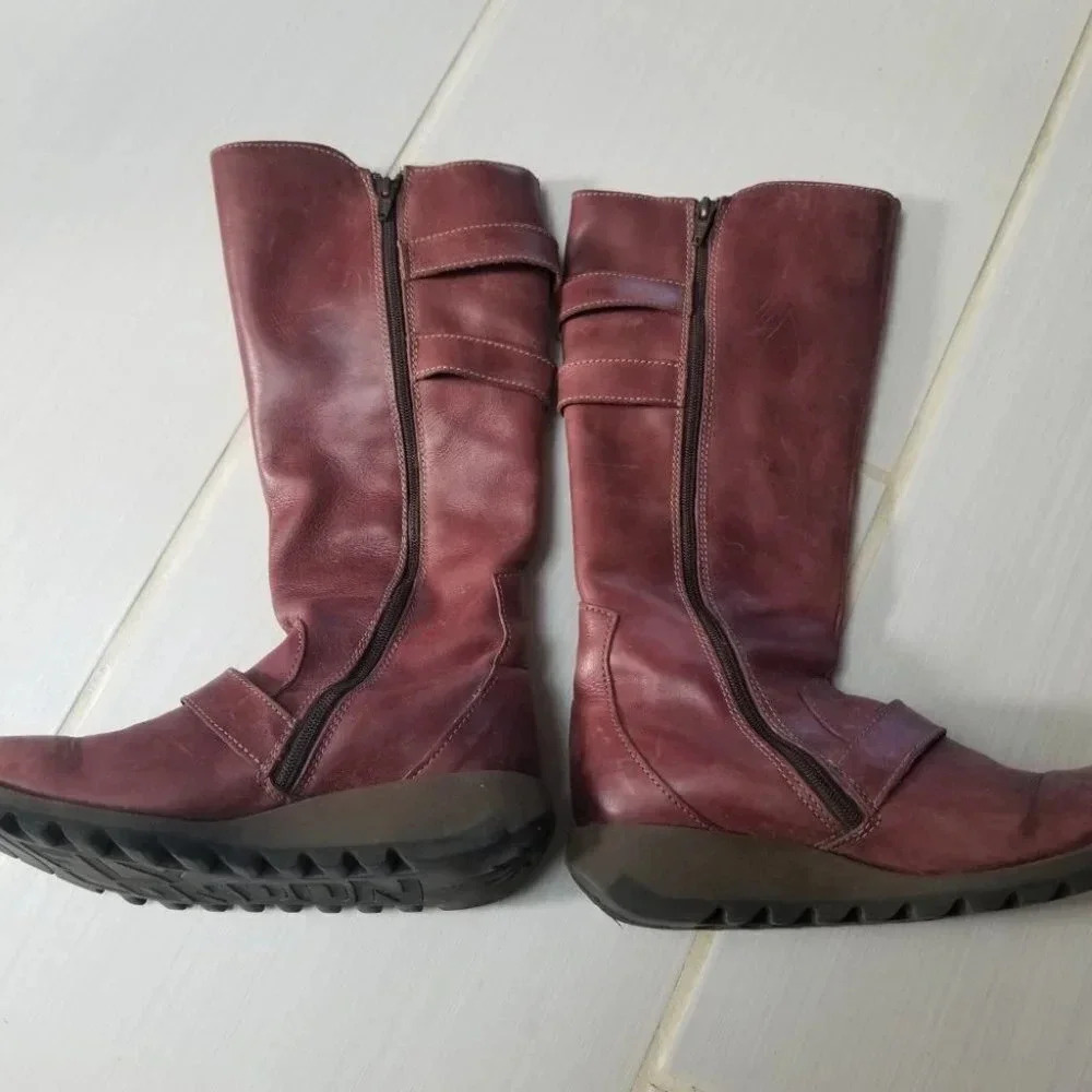 Fly London Mes 2 Petrol Leather Low Wedge Calf Boots Purple 37 - Picture 14 of 15